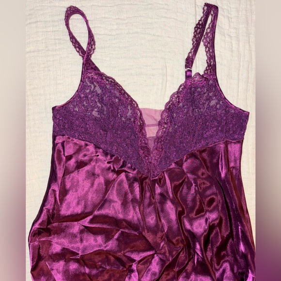 Victorias Secret Gold Label Camisole Nightgown Size M Purple Maxi Lace Sexy Slit - Picture 6 of 10